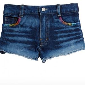 GIRL'S SIZE XL RAINBOW RAW-EDGE DENIM SHORTS IN NDW-400-STITCHING